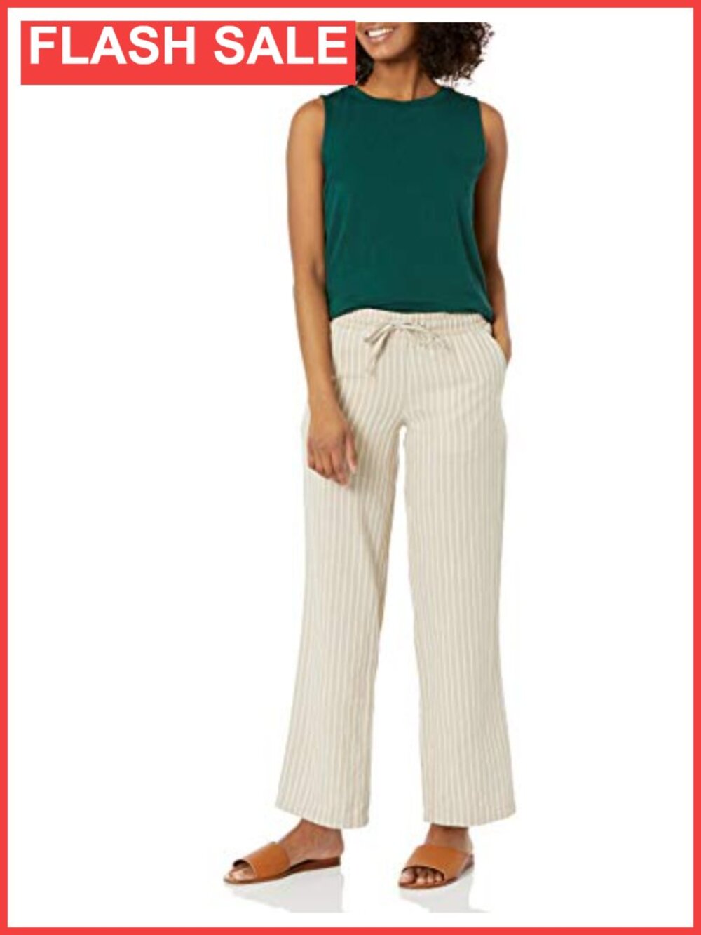 Linen Blend Drawstring Wide Leg Pants Mid Rise Pull On - Picture 3 of 6